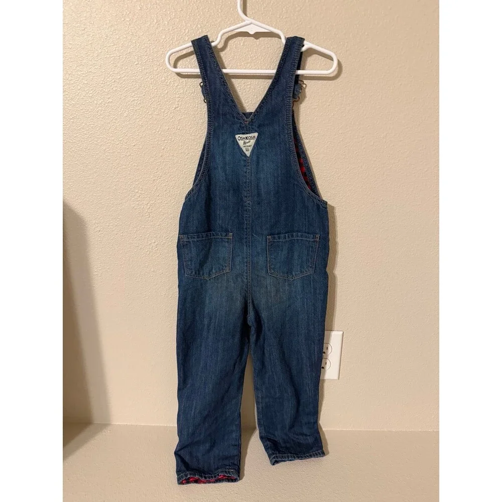 OshKosh Denim Overalls Red And Black Checked Lining Heart Pocket 5T